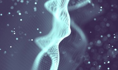 Veri teknolojisi soyut gelecek çizimi. Karanlık arka planda noktaları ve çizgileri birleştiren düşük polimerli bir şekil. 3 boyutlu görüntüleme. Büyük veri görselleştirmesi .