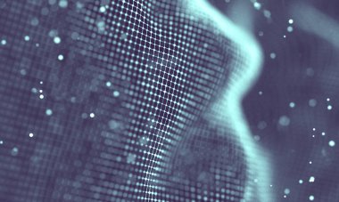 Veri teknolojisi soyut gelecek çizimi. Karanlık arka planda noktaları ve çizgileri birleştiren düşük polimerli bir şekil. 3 boyutlu görüntüleme. Büyük veri görselleştirmesi .