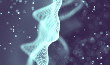 Veri teknolojisi soyut gelecek çizimi. Karanlık arka planda noktaları ve çizgileri birleştiren düşük polimerli bir şekil. 3 boyutlu görüntüleme. Büyük veri görselleştirmesi .