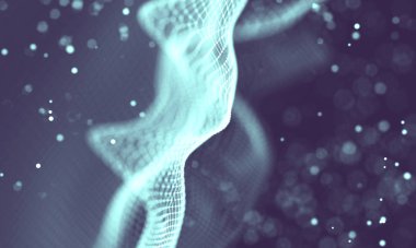 Veri teknolojisi soyut gelecek çizimi. Karanlık arka planda noktaları ve çizgileri birleştiren düşük polimerli bir şekil. 3 boyutlu görüntüleme. Büyük veri görselleştirmesi .