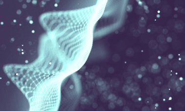 Veri teknolojisi soyut gelecek çizimi. Karanlık arka planda noktaları ve çizgileri birleştiren düşük polimerli bir şekil. 3 boyutlu görüntüleme. Büyük veri görselleştirmesi .