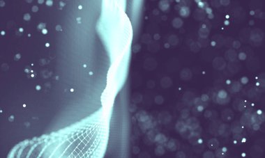 Veri teknolojisi soyut gelecek çizimi. Karanlık arka planda noktaları ve çizgileri birleştiren düşük polimerli bir şekil. 3 boyutlu görüntüleme. Büyük veri görselleştirmesi .