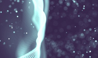 Veri teknolojisi soyut gelecek çizimi. Karanlık arka planda noktaları ve çizgileri birleştiren düşük polimerli bir şekil. 3 boyutlu görüntüleme. Büyük veri görselleştirmesi .