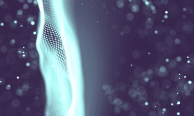 Veri teknolojisi soyut gelecek çizimi. Karanlık arka planda noktaları ve çizgileri birleştiren düşük polimerli bir şekil. 3 boyutlu görüntüleme. Büyük veri görselleştirmesi .