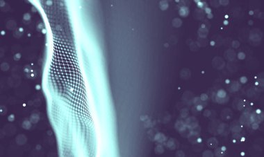 Veri teknolojisi soyut gelecek çizimi. Karanlık arka planda noktaları ve çizgileri birleştiren düşük polimerli bir şekil. 3 boyutlu görüntüleme. Büyük veri görselleştirmesi .