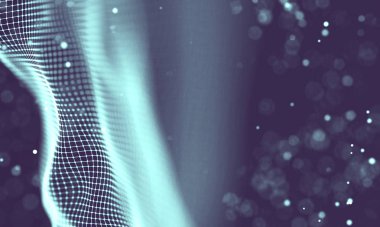 Veri teknolojisi soyut gelecek çizimi. Karanlık arka planda noktaları ve çizgileri birleştiren düşük polimerli bir şekil. 3 boyutlu görüntüleme. Büyük veri görselleştirmesi .