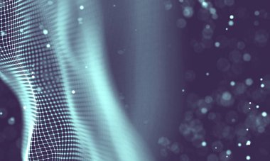 Veri teknolojisi soyut gelecek çizimi. Karanlık arka planda noktaları ve çizgileri birleştiren düşük polimerli bir şekil. 3 boyutlu görüntüleme. Büyük veri görselleştirmesi .