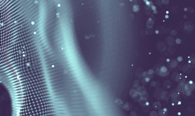 Veri teknolojisi soyut gelecek çizimi. Karanlık arka planda noktaları ve çizgileri birleştiren düşük polimerli bir şekil. 3 boyutlu görüntüleme. Büyük veri görselleştirmesi .