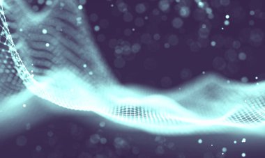 Veri teknolojisi soyut gelecek çizimi. Karanlık arka planda noktaları ve çizgileri birleştiren düşük polimerli bir şekil. 3 boyutlu görüntüleme. Büyük veri görselleştirmesi .