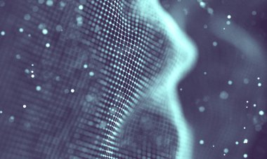 Veri teknolojisi soyut gelecek çizimi. Karanlık arka planda noktaları ve çizgileri birleştiren düşük polimerli bir şekil. 3 boyutlu görüntüleme. Büyük veri görselleştirmesi .