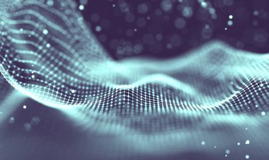 Veri teknolojisi soyut gelecek çizimi. Karanlık arka planda noktaları ve çizgileri birleştiren düşük polimerli bir şekil. 3 boyutlu görüntüleme. Büyük veri görselleştirmesi .