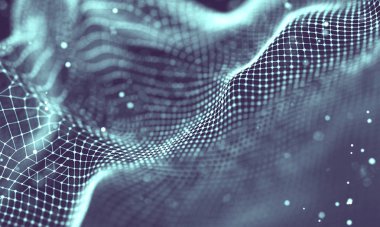 Veri teknolojisi soyut gelecek çizimi. Karanlık arka planda noktaları ve çizgileri birleştiren düşük polimerli bir şekil. 3 boyutlu görüntüleme. Büyük veri görselleştirmesi .