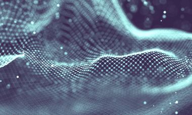 Veri teknolojisi soyut gelecek çizimi. Karanlık arka planda noktaları ve çizgileri birleştiren düşük polimerli bir şekil. 3 boyutlu görüntüleme. Büyük veri görselleştirmesi .