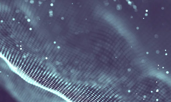 Veri teknolojisi soyut gelecek çizimi. Karanlık arka planda noktaları ve çizgileri birleştiren düşük polimerli bir şekil. 3 boyutlu görüntüleme. Büyük veri görselleştirmesi .