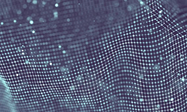 Veri teknolojisi soyut gelecek çizimi. Karanlık arka planda noktaları ve çizgileri birleştiren düşük polimerli bir şekil. 3 boyutlu görüntüleme. Büyük veri görselleştirmesi .