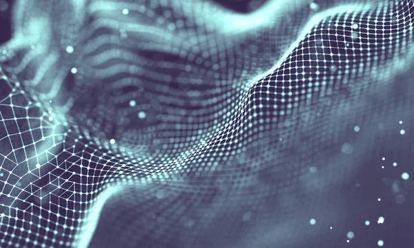 Veri teknolojisi soyut gelecek çizimi. Karanlık arka planda noktaları ve çizgileri birleştiren düşük polimerli bir şekil. 3 boyutlu görüntüleme. Büyük veri görselleştirmesi .