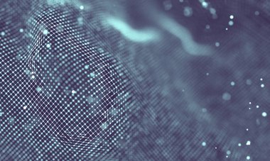 Veri teknolojisi soyut gelecek çizimi. Karanlık arka planda noktaları ve çizgileri birleştiren düşük polimerli bir şekil. 3 boyutlu görüntüleme. Büyük veri görselleştirmesi .
