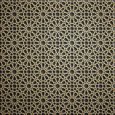 İslam süsleme vektör, Farsça motiff. 3D Ramazan İslam yuvarlak kalıp elemanları. Geometrik dairesel süs Arapça simge vektör. Altın arka plan