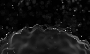 Veri teknolojisi soyut gelecek çizimi. Karanlık arka planda noktaları ve çizgileri birleştiren düşük polimerli bir şekil. 3 boyutlu görüntüleme. Büyük veri görselleştirmesi .