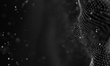 Veri teknolojisi soyut gelecek çizimi. Karanlık arka planda noktaları ve çizgileri birleştiren düşük polimerli bir şekil. 3 boyutlu görüntüleme. Büyük veri görselleştirmesi .