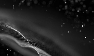 Veri teknolojisi soyut gelecek çizimi. Karanlık arka planda noktaları ve çizgileri birleştiren düşük polimerli bir şekil. 3 boyutlu görüntüleme. Büyük veri görselleştirmesi .