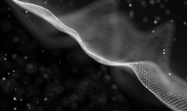 Veri teknolojisi soyut gelecek çizimi. Karanlık arka planda noktaları ve çizgileri birleştiren düşük polimerli bir şekil. 3 boyutlu görüntüleme. Büyük veri görselleştirmesi .