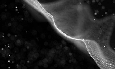 Veri teknolojisi soyut gelecek çizimi. Karanlık arka planda noktaları ve çizgileri birleştiren düşük polimerli bir şekil. 3 boyutlu görüntüleme. Büyük veri görselleştirmesi .