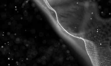 Veri teknolojisi soyut gelecek çizimi. Karanlık arka planda noktaları ve çizgileri birleştiren düşük polimerli bir şekil. 3 boyutlu görüntüleme. Büyük veri görselleştirmesi .