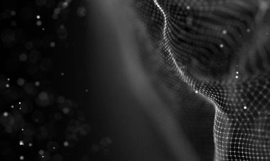 Veri teknolojisi soyut gelecek çizimi. Karanlık arka planda noktaları ve çizgileri birleştiren düşük polimerli bir şekil. 3 boyutlu görüntüleme. Büyük veri görselleştirmesi .
