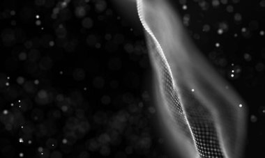 Veri teknolojisi soyut gelecek çizimi. Karanlık arka planda noktaları ve çizgileri birleştiren düşük polimerli bir şekil. 3 boyutlu görüntüleme. Büyük veri görselleştirmesi .