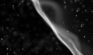 Veri teknolojisi soyut gelecek çizimi. Karanlık arka planda noktaları ve çizgileri birleştiren düşük polimerli bir şekil. 3 boyutlu görüntüleme. Büyük veri görselleştirmesi .