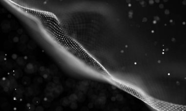 Veri teknolojisi soyut gelecek çizimi. Karanlık arka planda noktaları ve çizgileri birleştiren düşük polimerli bir şekil. 3 boyutlu görüntüleme. Büyük veri görselleştirmesi .