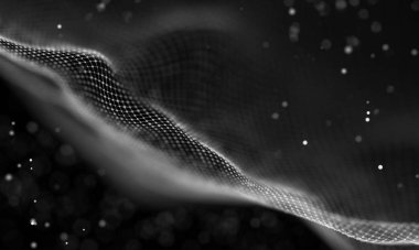 Veri teknolojisi soyut gelecek çizimi. Karanlık arka planda noktaları ve çizgileri birleştiren düşük polimerli bir şekil. 3 boyutlu görüntüleme. Büyük veri görselleştirmesi .