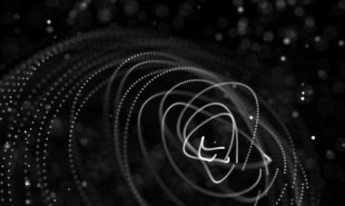 Veri teknolojisi soyut gelecek çizimi. Karanlık arka planda noktaları ve çizgileri birleştiren düşük polimerli bir şekil. 3 boyutlu görüntüleme. Büyük veri görselleştirmesi .