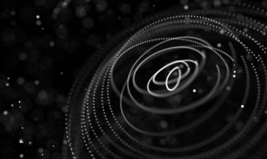 Veri teknolojisi soyut gelecek çizimi. Karanlık arka planda noktaları ve çizgileri birleştiren düşük polimerli bir şekil. 3 boyutlu görüntüleme. Büyük veri görselleştirmesi .