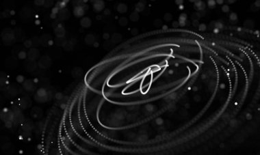 Veri teknolojisi soyut gelecek çizimi. Karanlık arka planda noktaları ve çizgileri birleştiren düşük polimerli bir şekil. 3 boyutlu görüntüleme. Büyük veri görselleştirmesi .