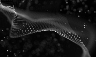 Veri teknolojisi soyut gelecek çizimi. Karanlık arka planda noktaları ve çizgileri birleştiren düşük polimerli bir şekil. 3 boyutlu görüntüleme. Büyük veri görselleştirmesi .