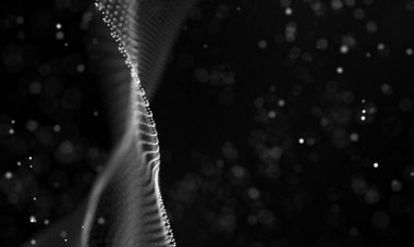 Veri teknolojisi soyut gelecek çizimi. Karanlık arka planda noktaları ve çizgileri birleştiren düşük polimerli bir şekil. 3 boyutlu görüntüleme. Büyük veri görselleştirmesi .