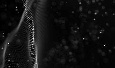 Veri teknolojisi soyut gelecek çizimi. Karanlık arka planda noktaları ve çizgileri birleştiren düşük polimerli bir şekil. 3 boyutlu görüntüleme. Büyük veri görselleştirmesi .