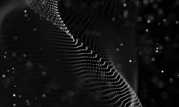Ilustración futurista abstracta de tecnología de datos. Forma polivinílica baja con puntos de conexión y líneas sobre fondo oscuro. Representación 3D. Visualización de macrodatos . — Foto de Stock