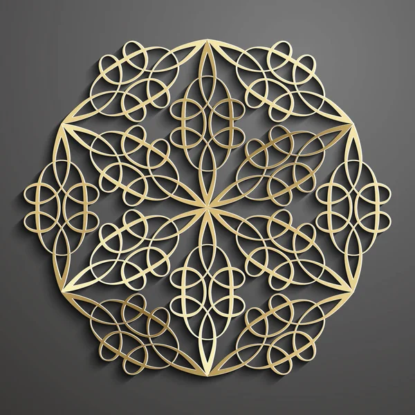 イスラム装飾ベクトル、ペルシャのモチーフ。3Dラマダーンイスラムの丸いパターン要素。幾何学的ロゴテンプレートセット。円形装飾アラビア記号ベクトル . — ストックベクタ