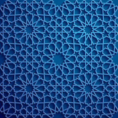 İslam süsleme vektör, Farsça motiff. 3D Ramazan İslam yuvarlak kalıp elemanları. Geometrik dairesel süs Arapça simge vektör. Mavi arka plan