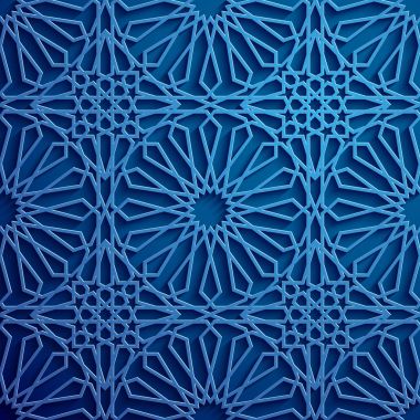 İslam süsleme vektör, Farsça motiff. 3D Ramazan İslam yuvarlak kalıp elemanları. Geometrik dairesel süs Arapça simge vektör. Mavi arka plan