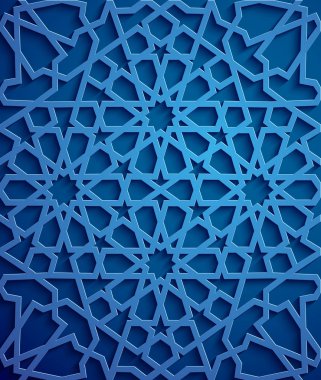 İslam süsleme vektör, Farsça motiff. 3D Ramazan İslam yuvarlak kalıp elemanları. Geometrik dairesel süs Arapça simge vektör. Mavi arka plan