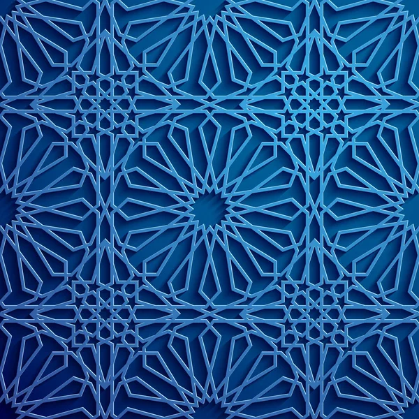 Vector de ornamento islámico, motivo persa. 3d ramadán elementos patrón redondo islámico. Geométrica circular ornamental arábiga símbolo vector. Fondo azul — Archivo Imágenes Vectoriales