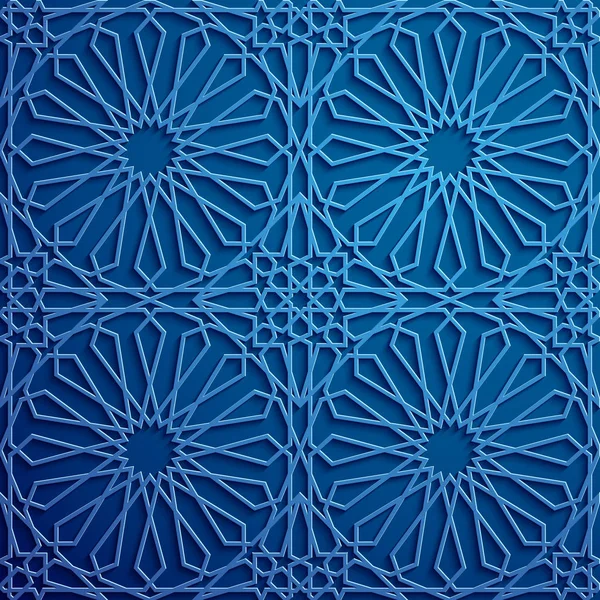 Vettore dell'ornamento islamico, motivo persiano. Elementi 3d ramadan islamico modello rotondo. Vettore geometrico circolare di simboli arabici ornamentali. Fondo blu — Vettoriale Stock