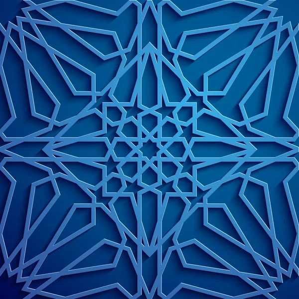 Vetor de ornamento islâmico, motivo persa. 3d ramadã islâmico redondo elementos padrão. Vetor de símbolo arábico ornamental circular geométrico. Fundo azul — Vetor de Stock