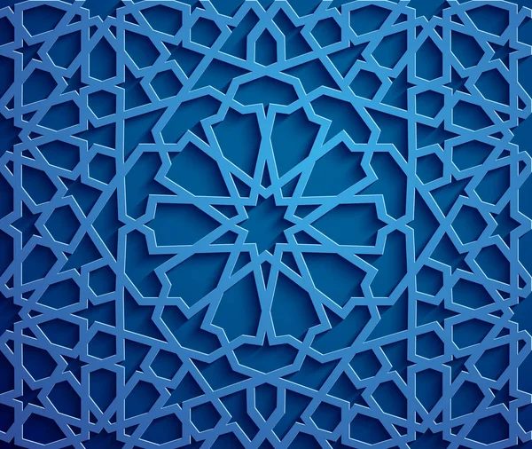 Islamska ornament wektor, perski motiff. elementy islamskiego okrągły wzór 3D ramadan. Wektor symbol geometryczny, okrągłe, ozdobnych, arabski. Niebieskie tło — Wektor stockowy