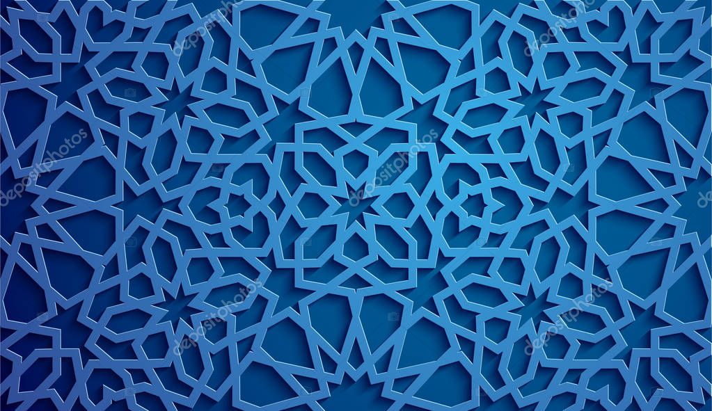 Blue background . Islamic ornament vector , persian motiff . 3d ramadan islamic round pattern elements . Geometric logo template set. Circular ornamental arabic symbols vector .