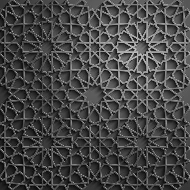 İslam süsleme vektör, Farsça motiff. 3D Ramazan İslam yuvarlak kalıp elemanları. Geometrik dairesel süs Arapça simge vektör. Siyah arka plan